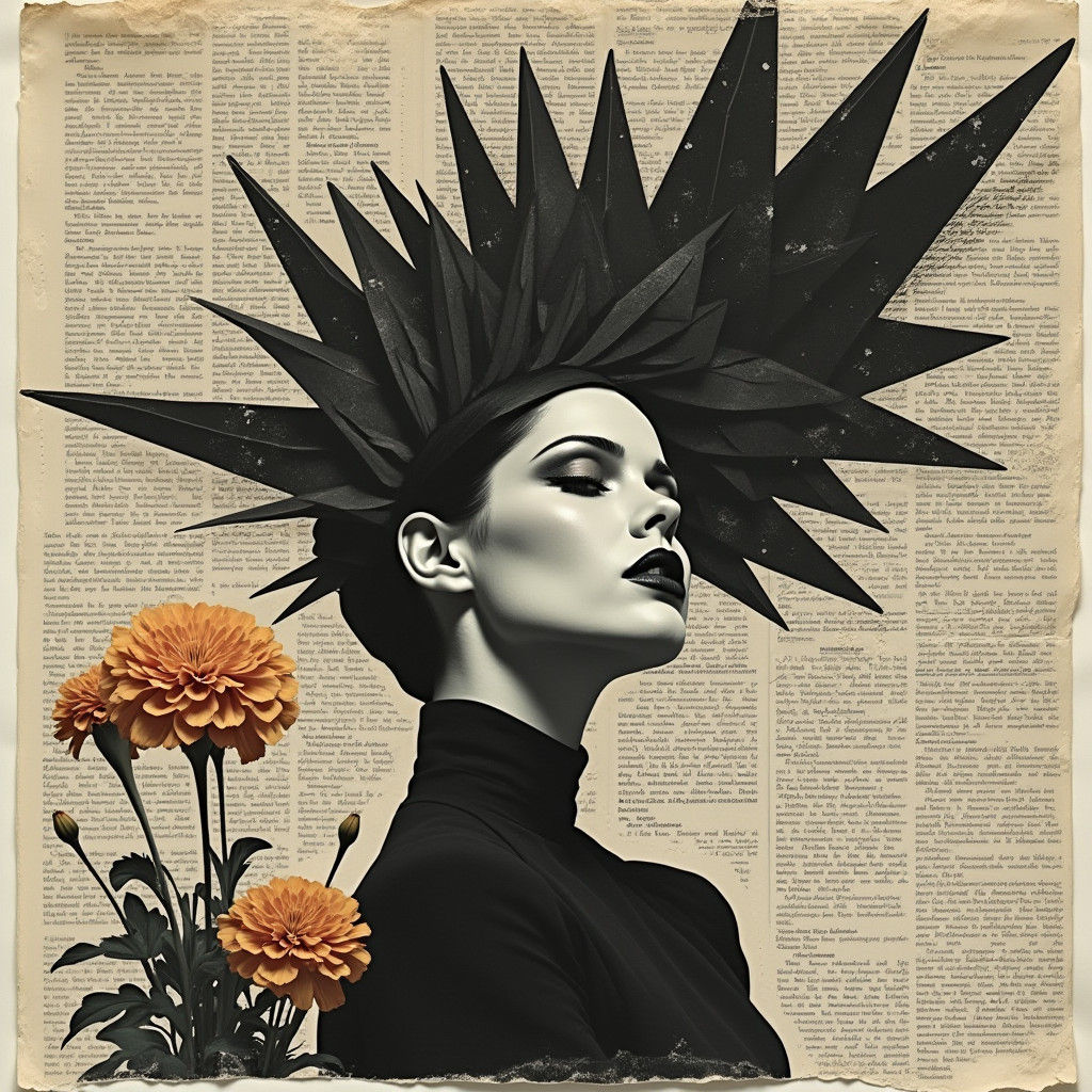 Surreal Photogram Portrait with Geometric Winged Headdress