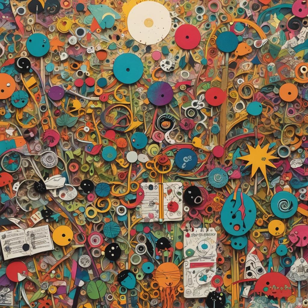 Chaotic Classroom Doodle Scene as Surreal Collage