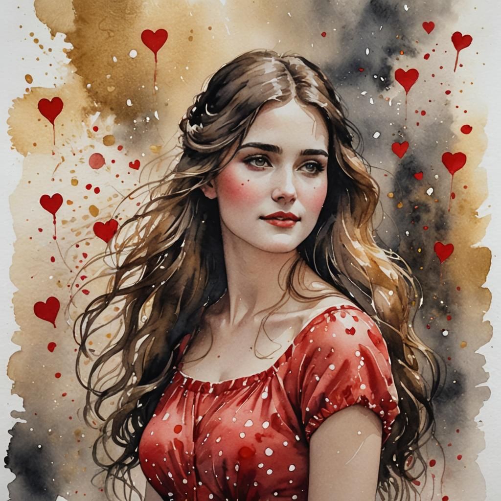 Radiant Woman's First Love in Watercolour Style