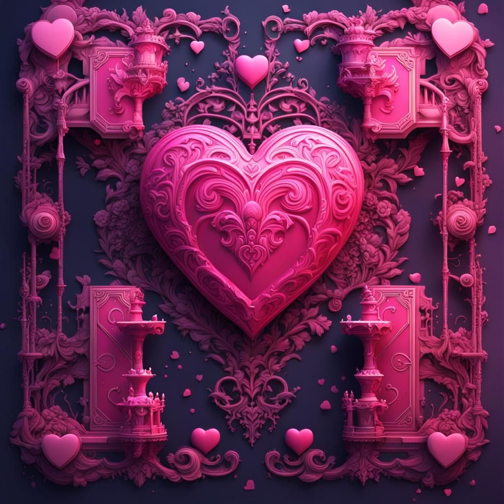 Pink Heart and Sprite Pattern in Detailed Matte Style