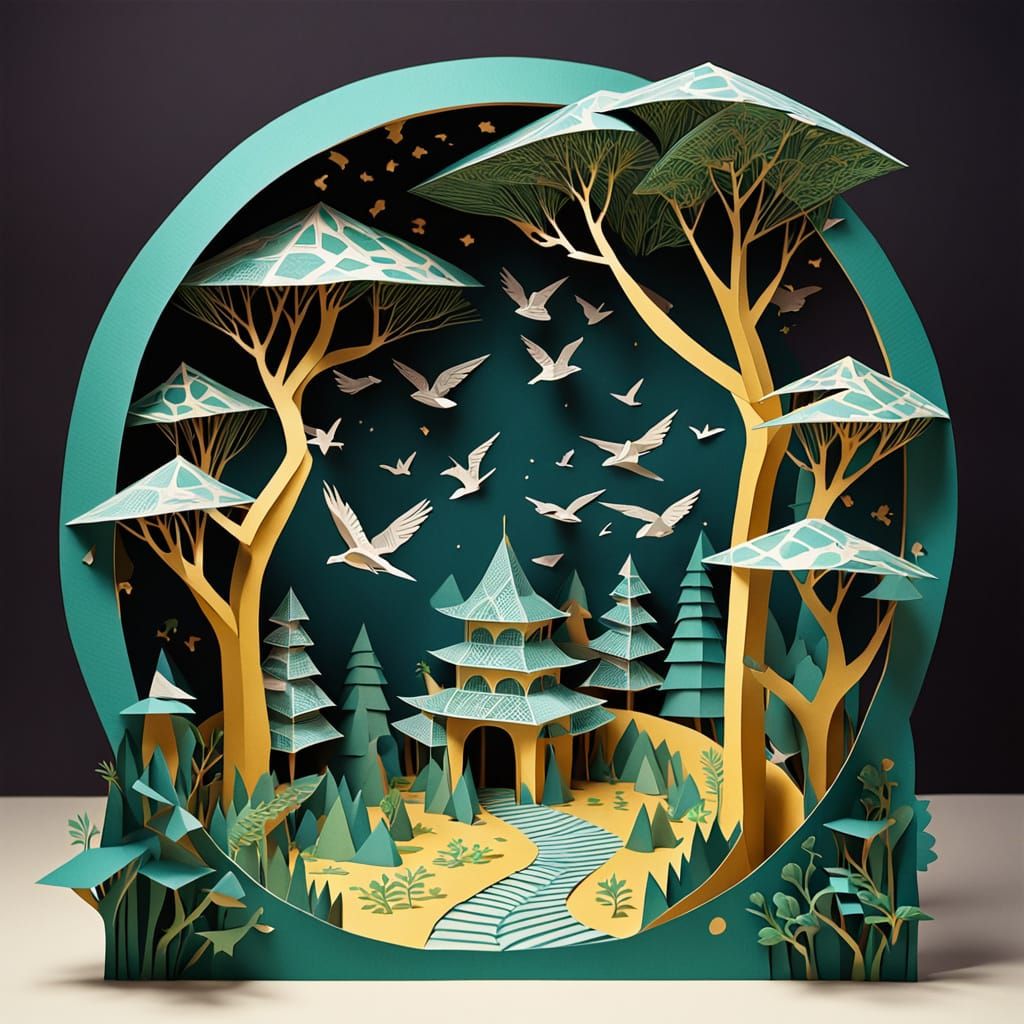 Whimsical Pop-Up Forest Scene in Vibrant Pastel Colors