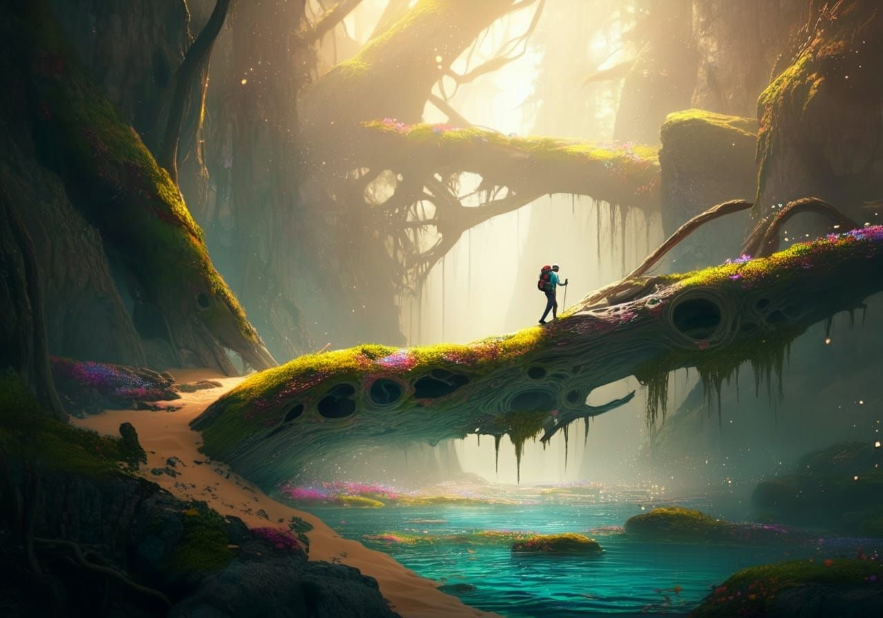 Majestic Ancient Forest Landscape with Hikers