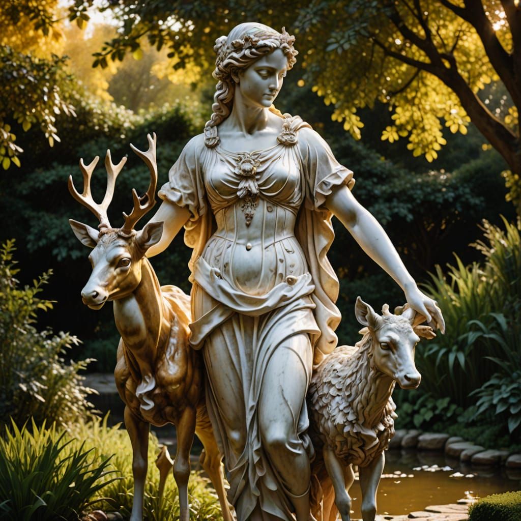 Baroque Marble Sculpture of Artemis and Deer