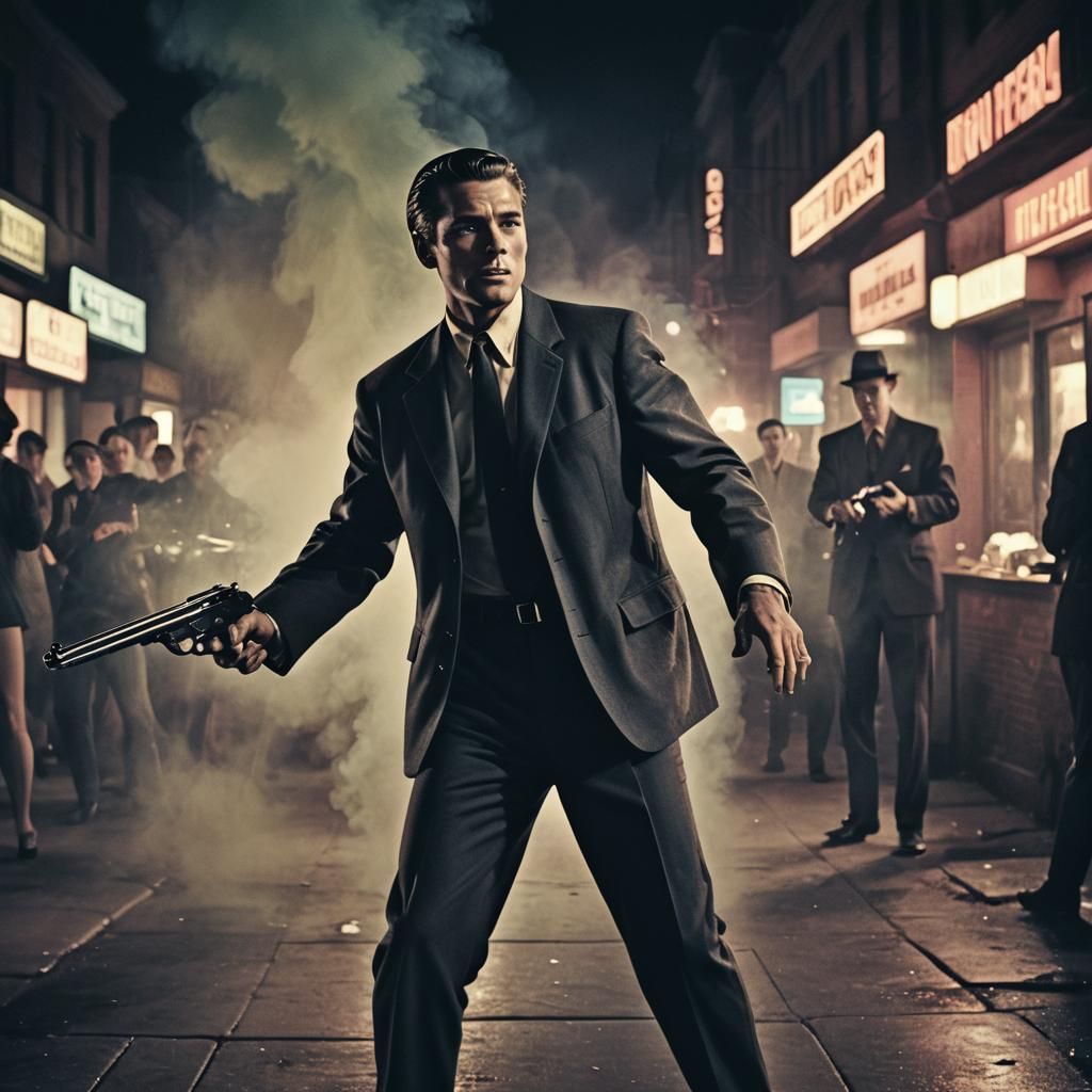 Retro Film Noir: Man Dancing with Shotgun