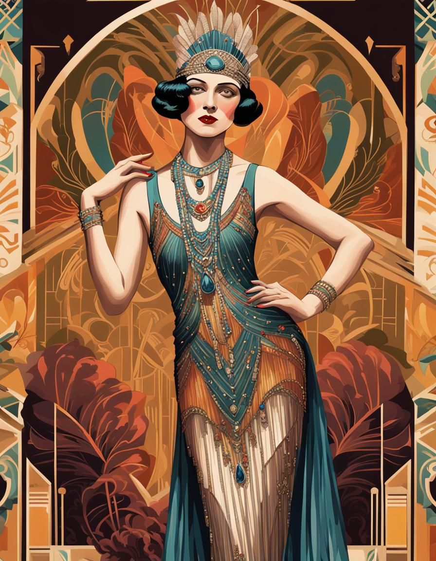 1920s Art Deco Burlesque Woman Illustration