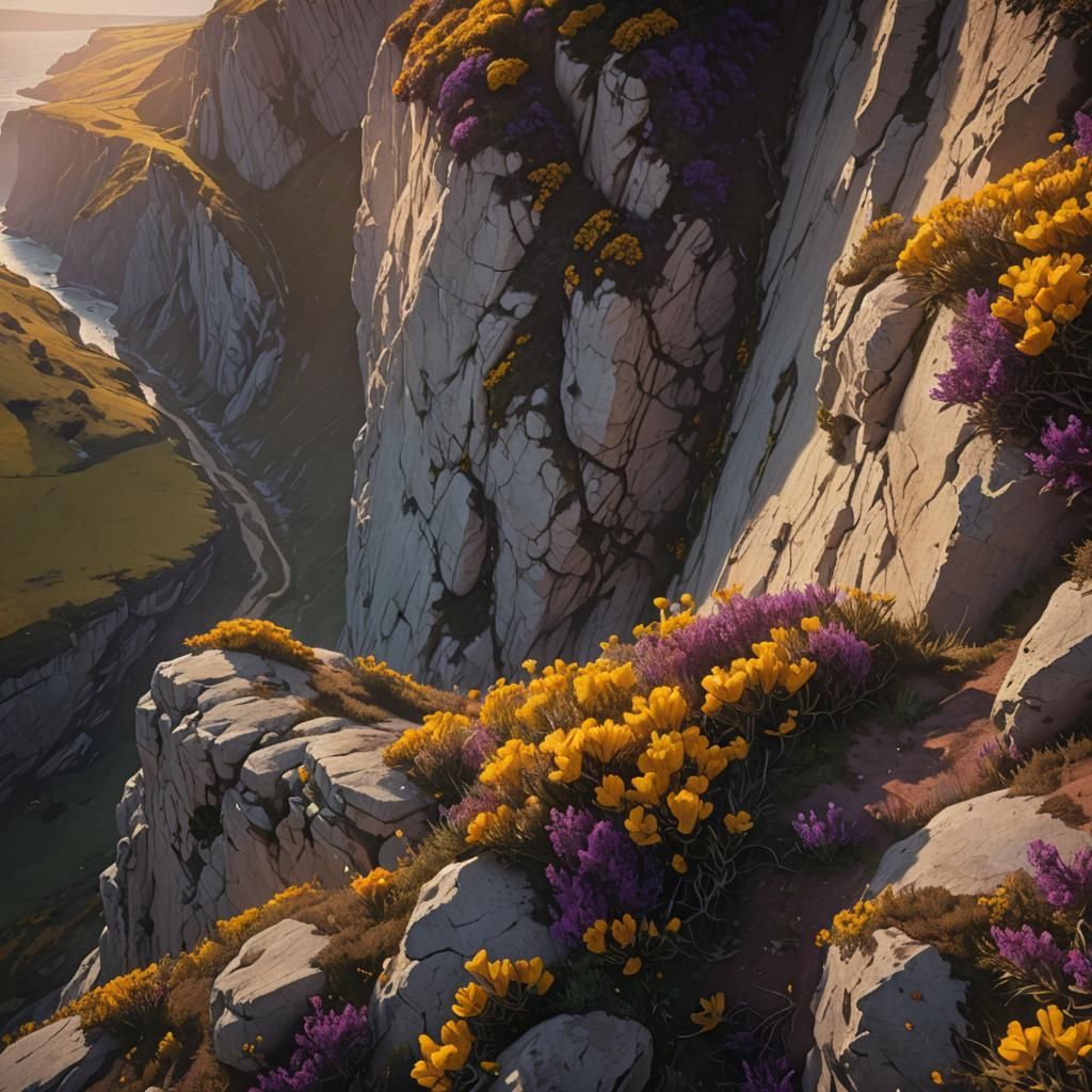 Gorse Bushes on Chalk Cliff: Fantasy Matte Painting