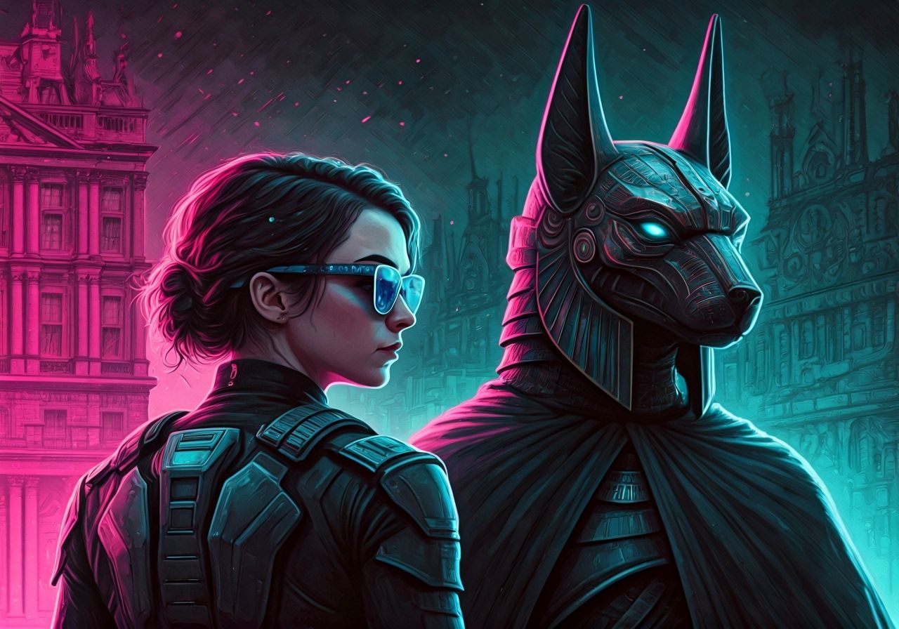 Ashildr & Anubis in Neon Dystopian Ruins