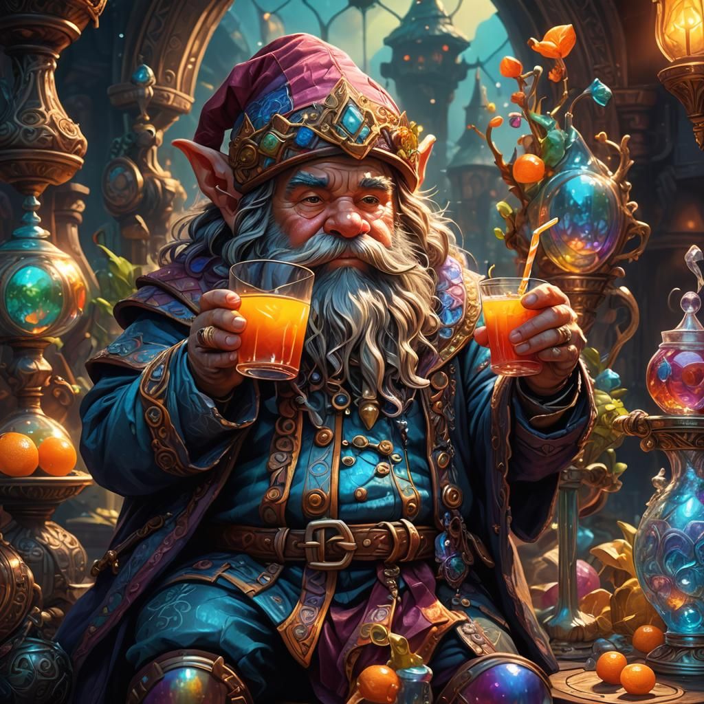 Dwarf Drinks from Giant Glass: Fantasy Illustration