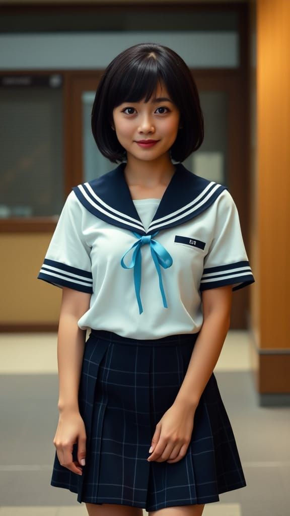Hoshinomiya School Uniform Girl in Cinematic Film Still