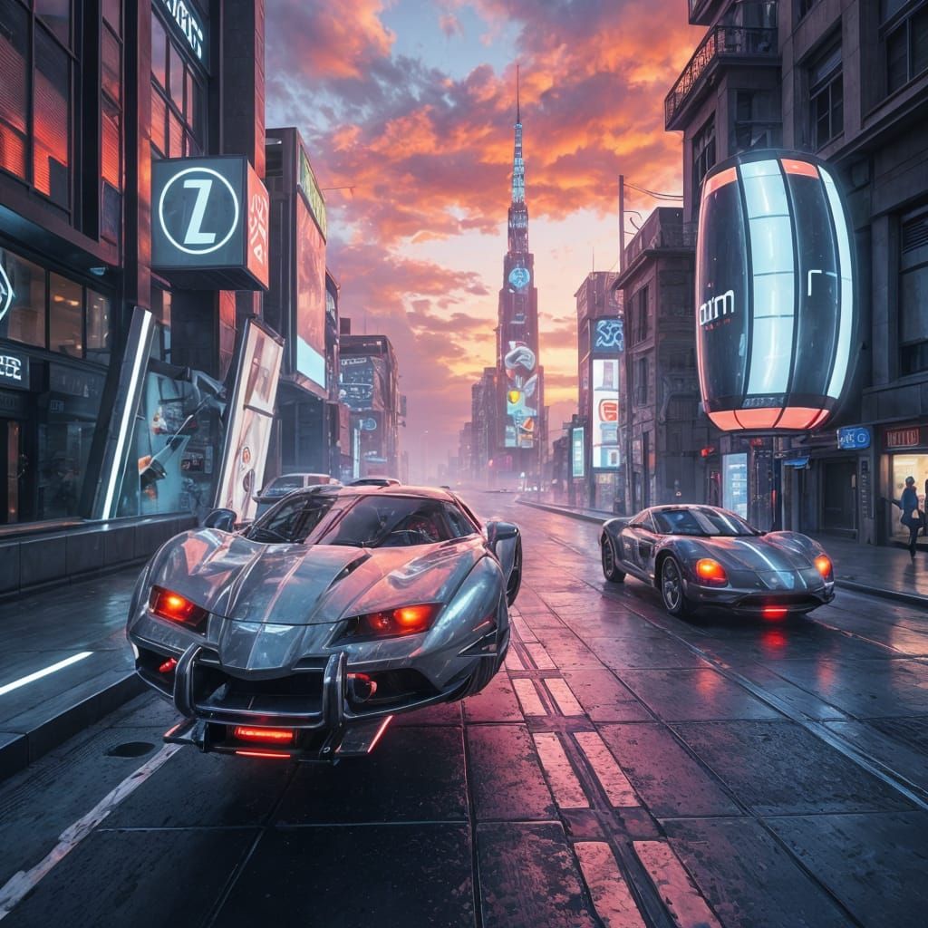 Futuristic Flying Cars in Neon Cityscape: Sci-Fi Concept Art