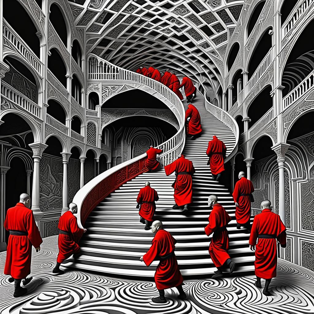 Mandelbulb Fractal Staircase in Escher Style