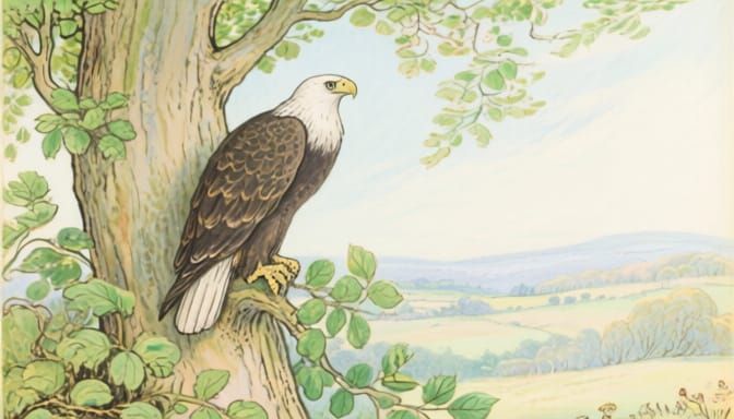 Eagle Resting in Tree in Beatrix Potter Style