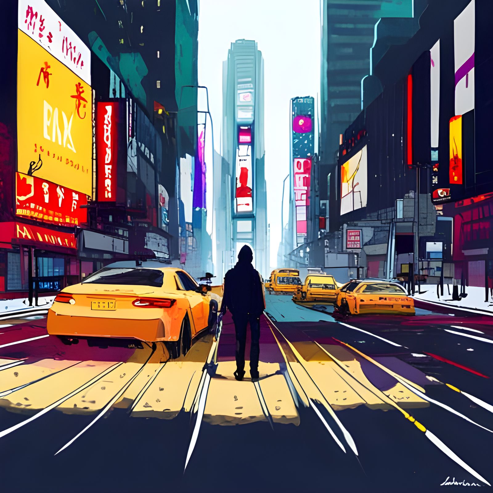 Anime New York Street Scene in Cyberpunk Style