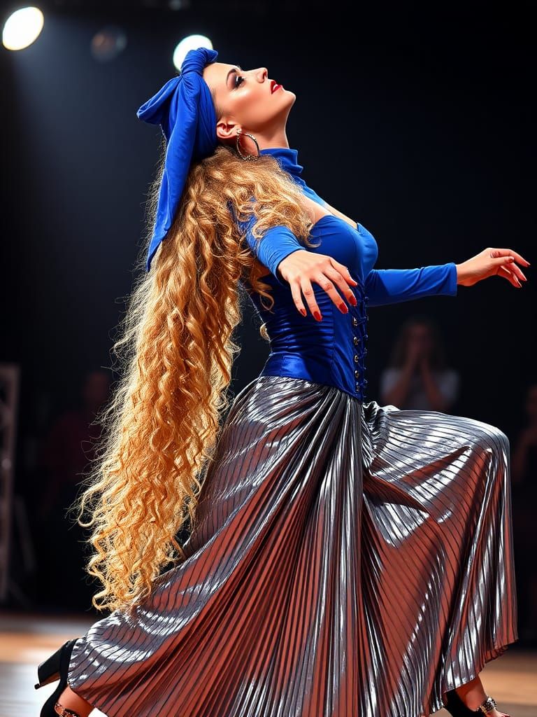 Elegant Lady in Dramatic Dance Pose, Hyperrealistic Portrait