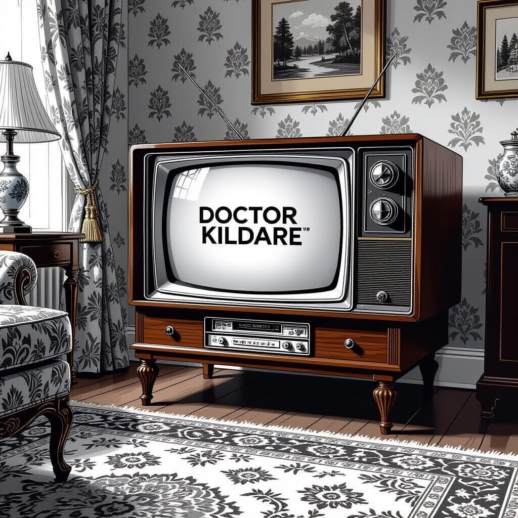 1960s Living Room with Doctor Kildare, Black and White