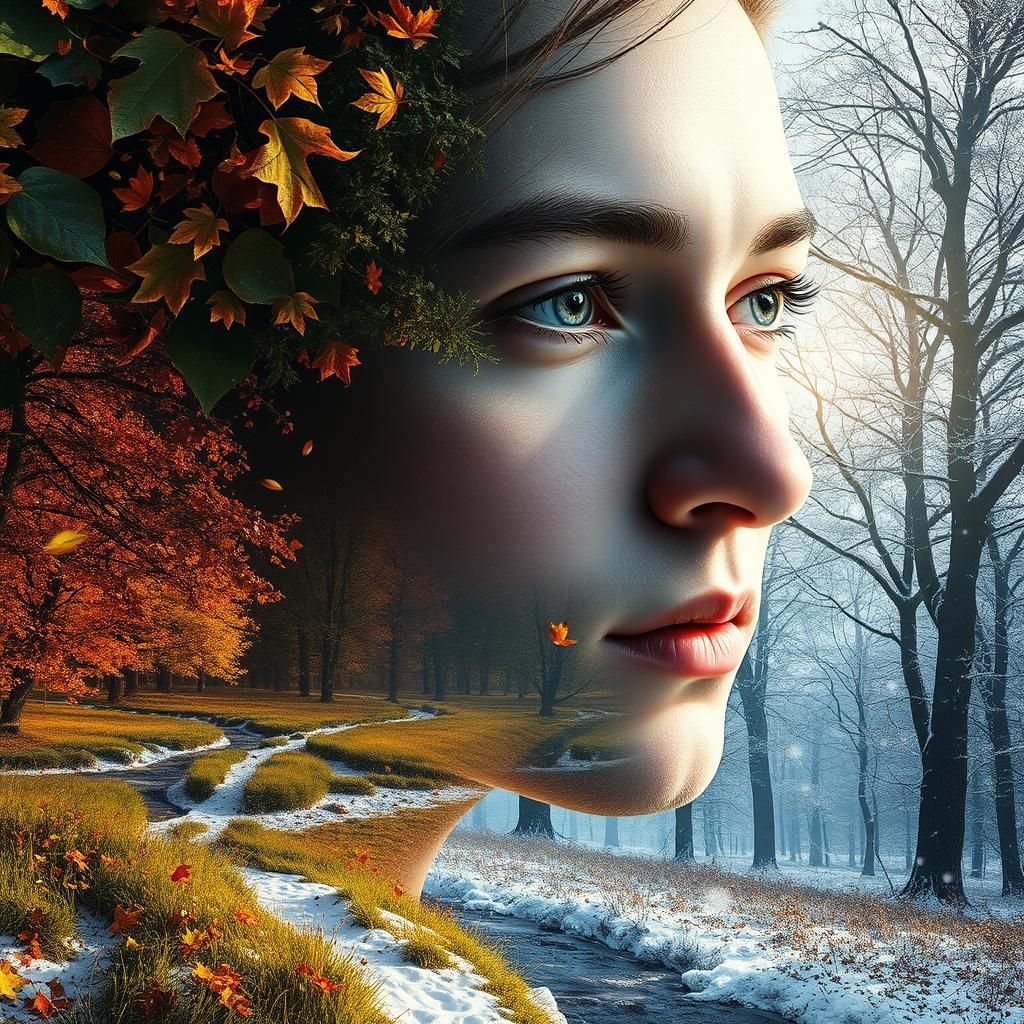 Seasonal Face in Double Exposure Art