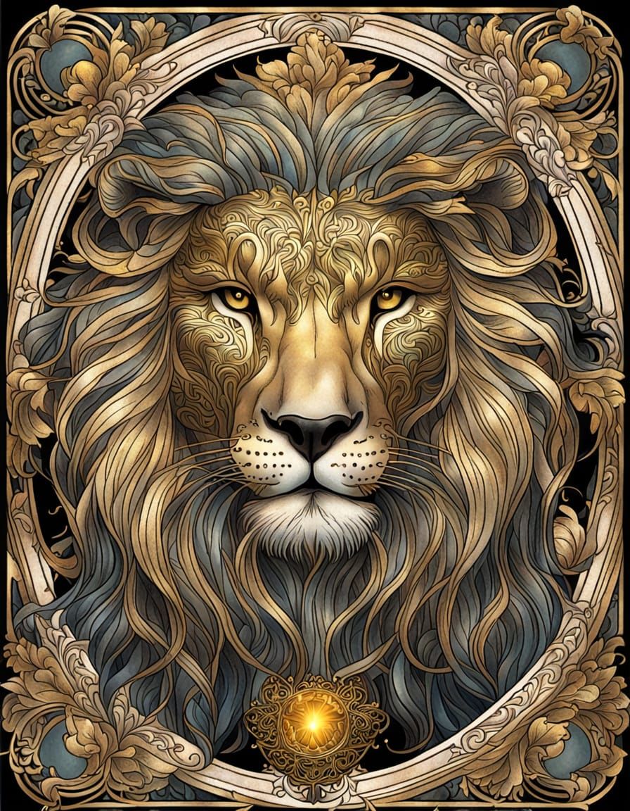 Strength Tarot Card Art in Ornate Art Nouveau Style