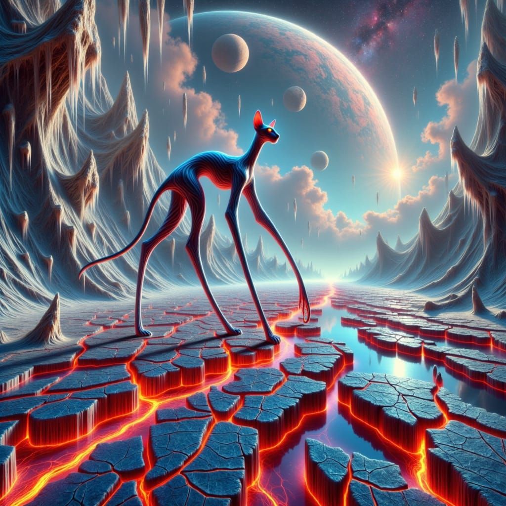 Ethereal Alien Felines in a Dreamlike Landscape