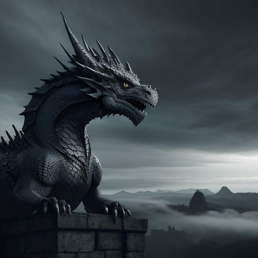 Gothic Fantasy Dragons Perch on Castle Walls in Cinematic St...