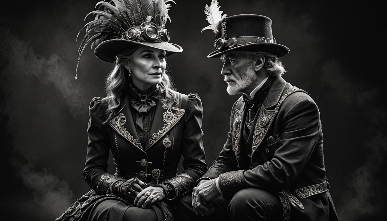 Steampunk Couple Portrait in Black and White