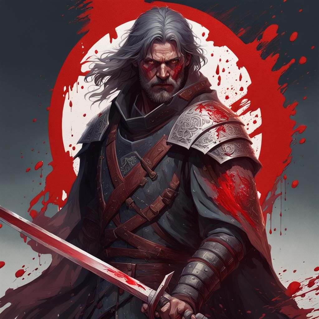Bloody Sword Portrait in Hyperdetailed Digital Art