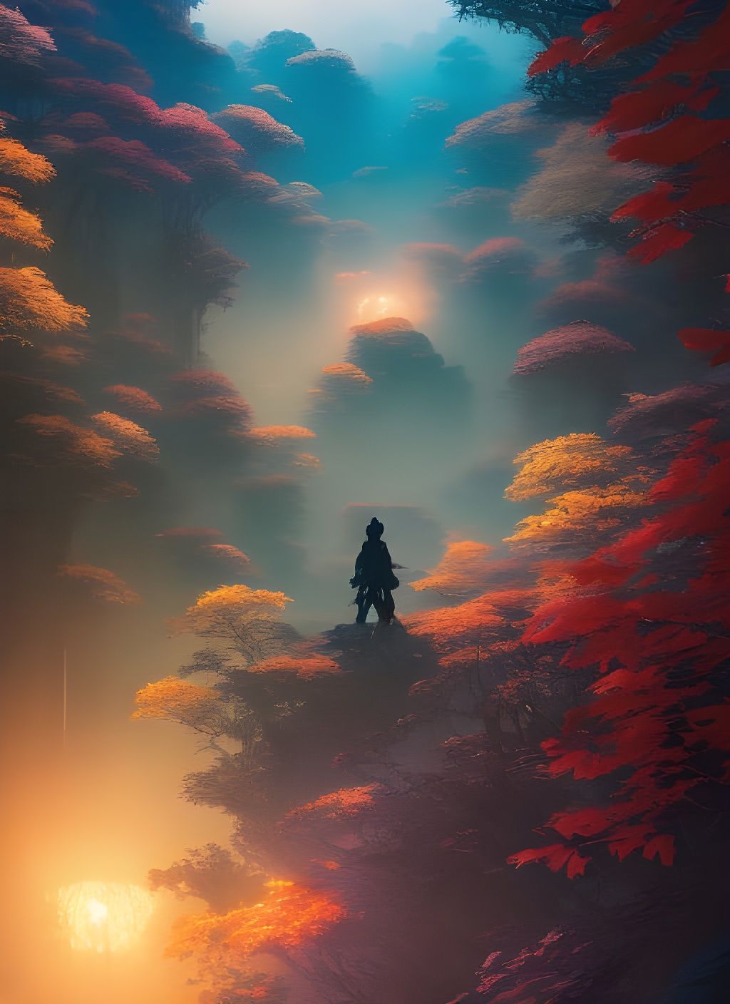 Ninja Charcoal Drawing with Gouache Illustration