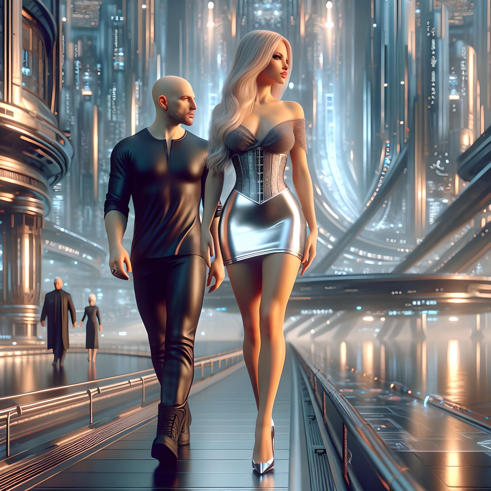 Futuristic City Stroll: A Digital Matte Painting
