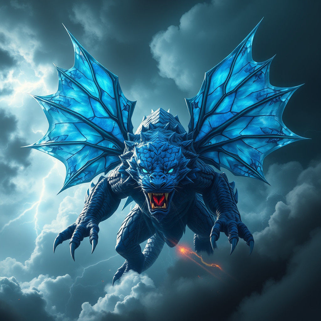 Tiger-Faced Creature Emerges from Tempestuous Sky