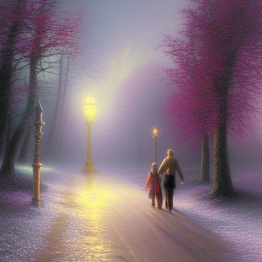Ethereal Walk in the Dark, Thomas Kinkade Style