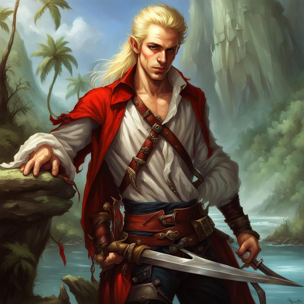 Elf Pirate with Parrot Fantasy Art