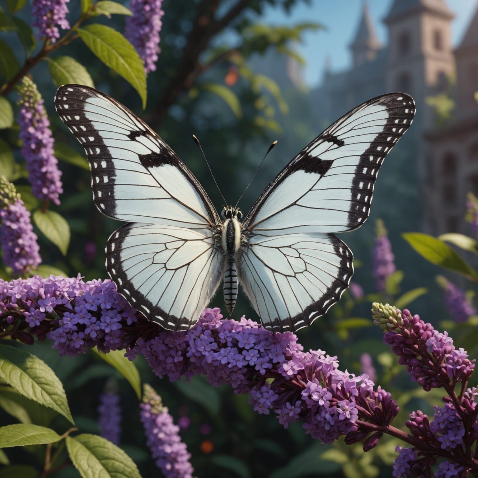 White Butterfly on Buddleia Bush: Fantasy Art