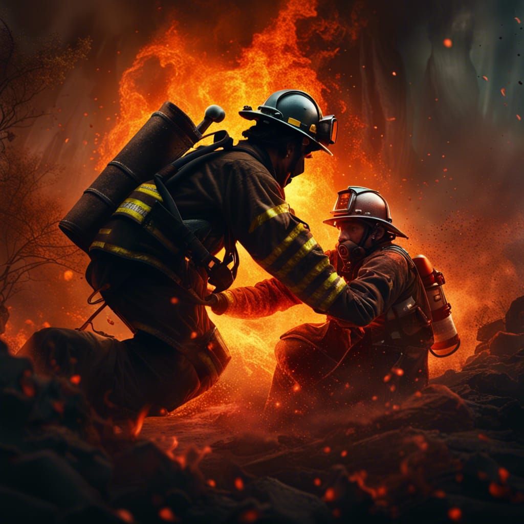 Firefighter Rescue in Blazing Inferno: Fantasy Concept Art