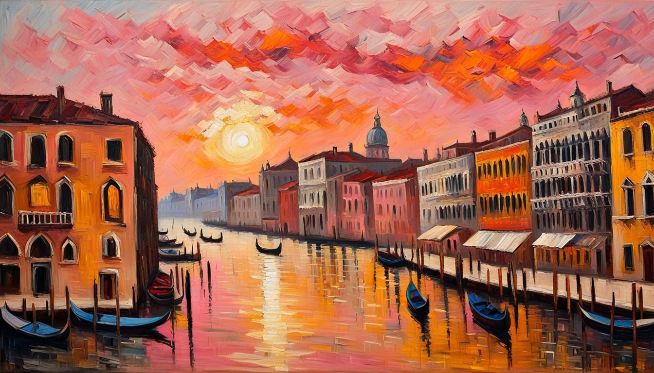 Venice Grand Canal Sunrise in Impasto Style