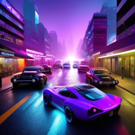 Modern Cars on Neon Streets in Digital Art
