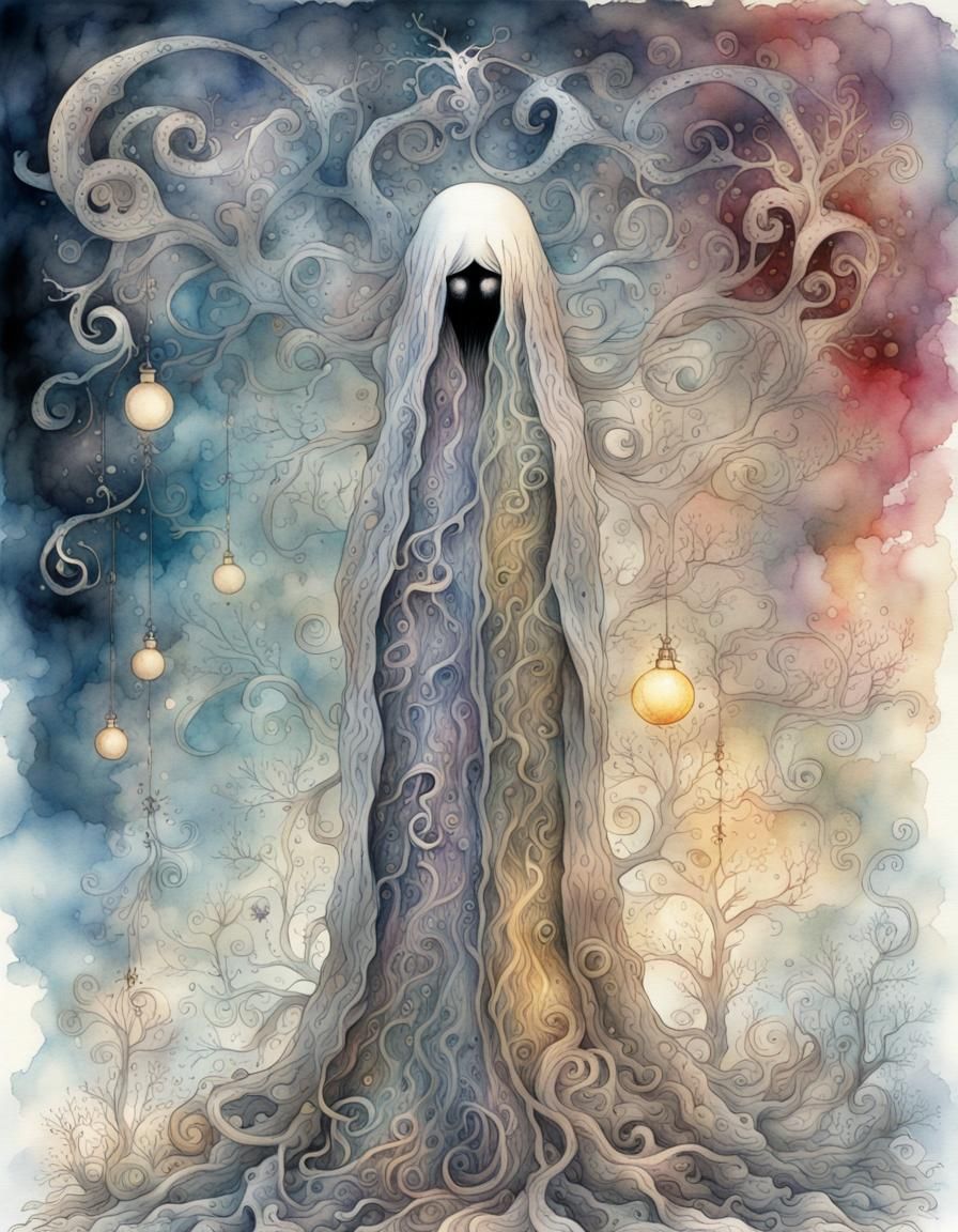 Ghost of Christmas: Surreal Watercolor Ink Art