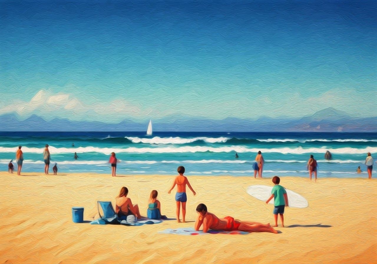 California Beach Scene in Neo-Expressionist Style