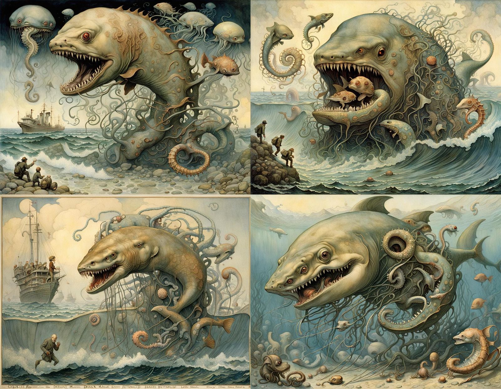 Hybrid Shark Jellyfish Seahorse Horror