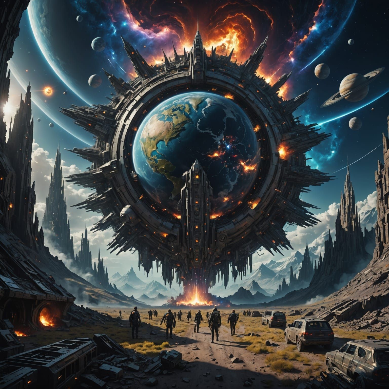 Epic Cosmic Masterpiece in Maximalist Digital Style