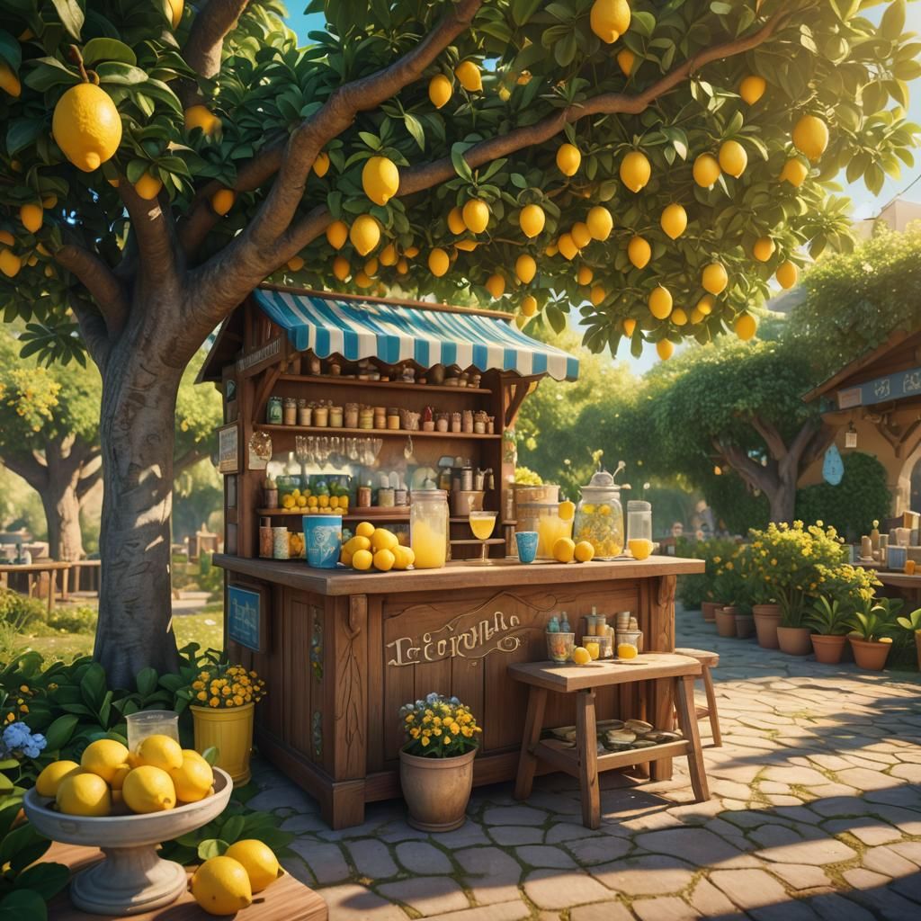 Lemonade Stand with Lemon Tree: Fantasy Art