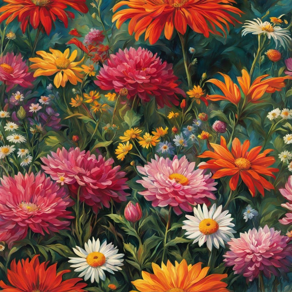 Vibrant Wildflowers in Detailed Anime Style