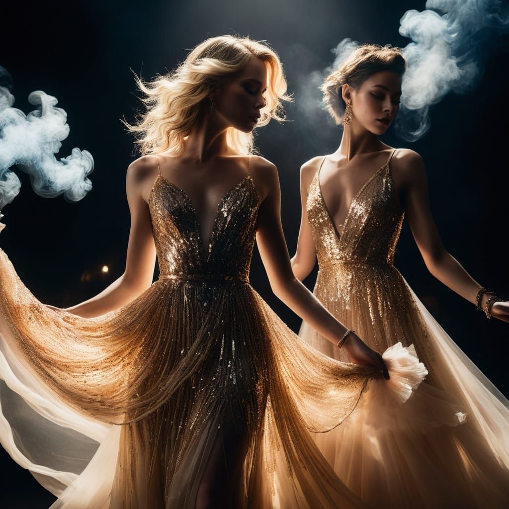 Sequined Dresses in Ethereal Smoke and Hair