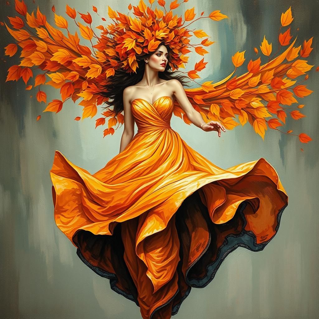 Autumn Lady in Neo-Expressionist Oil Painting