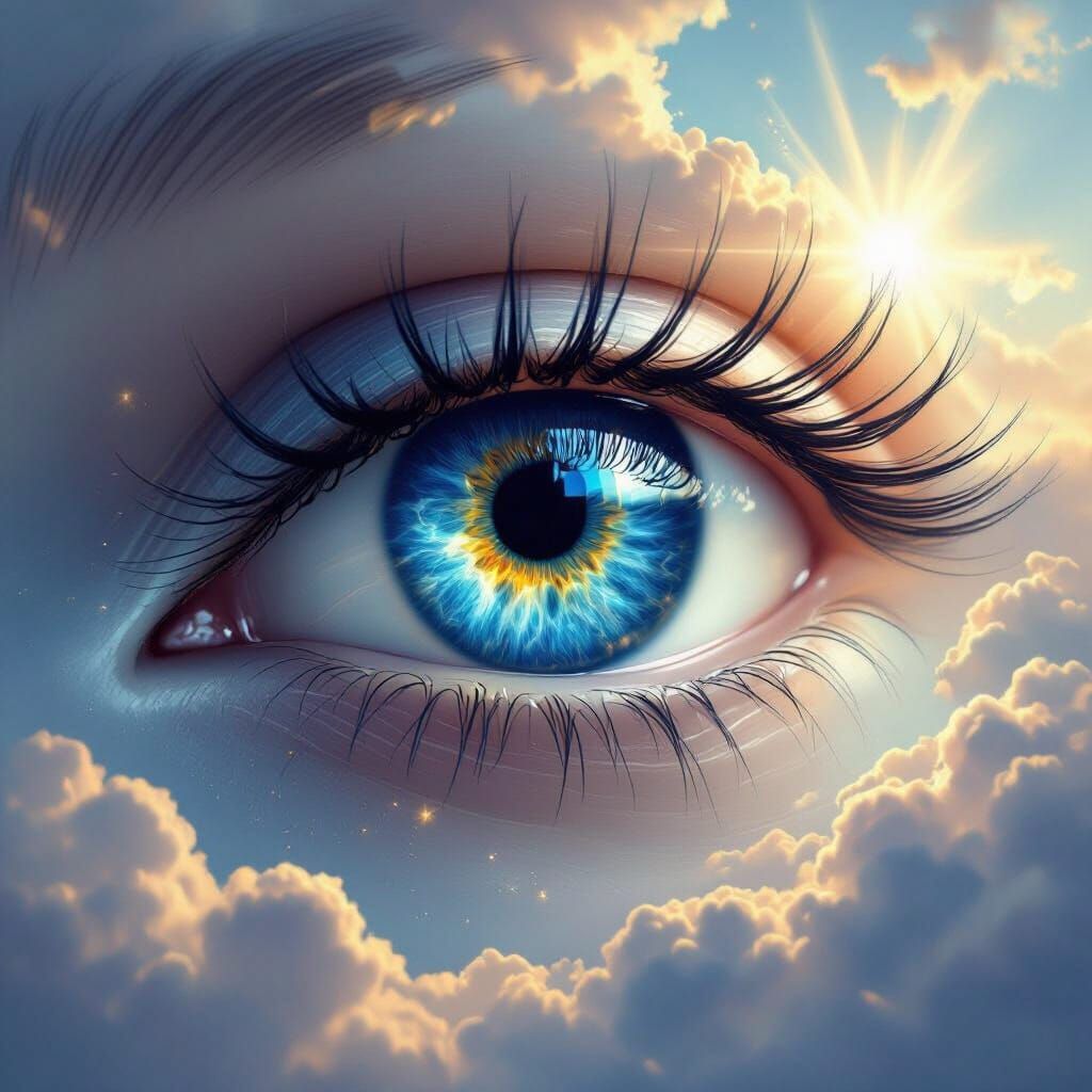 Blue Eye Reflecting Galaxy, Surreal Digital Painting