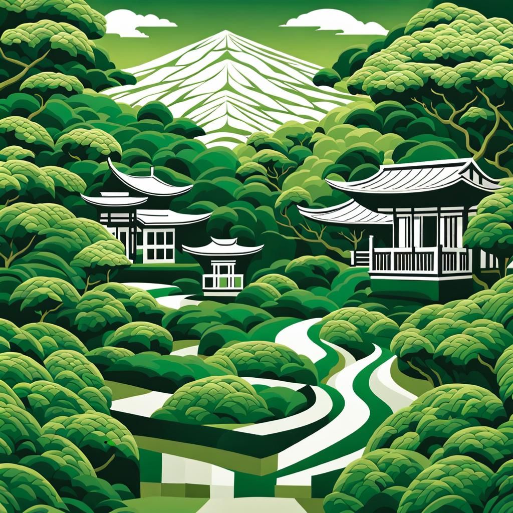 Japanese Garden in Tessellation Cubist Style