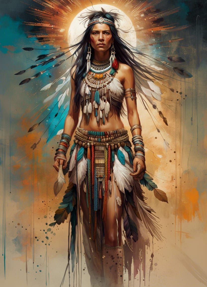 Emotional Portrait of Comanche Woman, Digital Art
