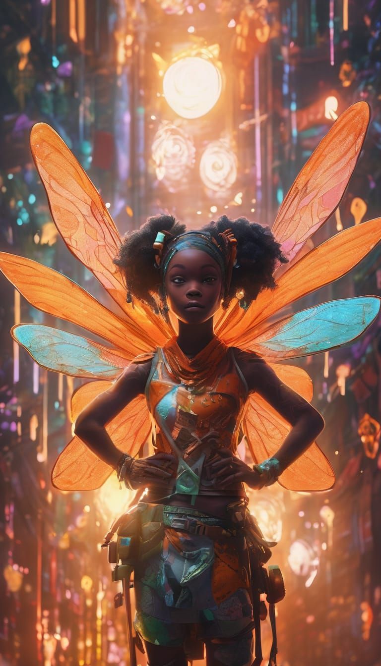 Full-Figured Fairy Floating in Multichromatic Light