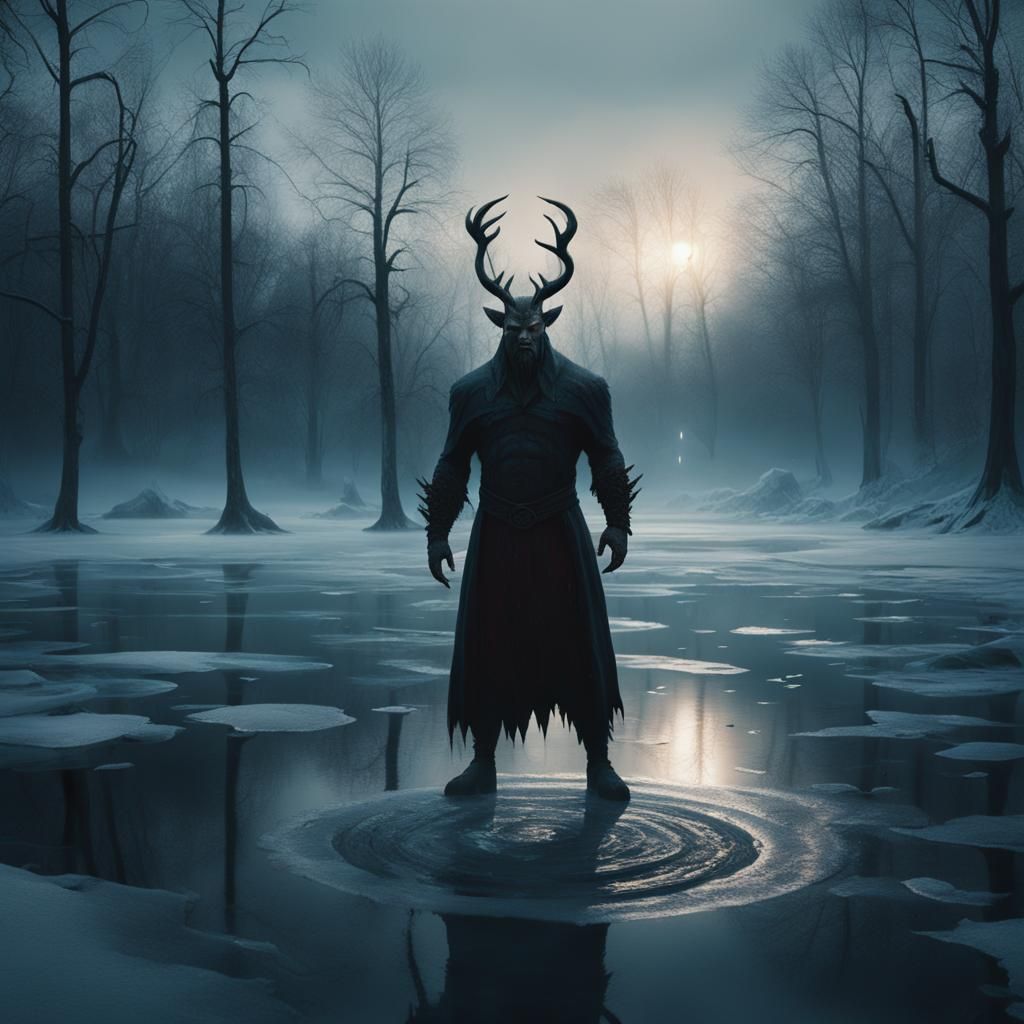 Satan in Frozen Lake: Ashcan School Style