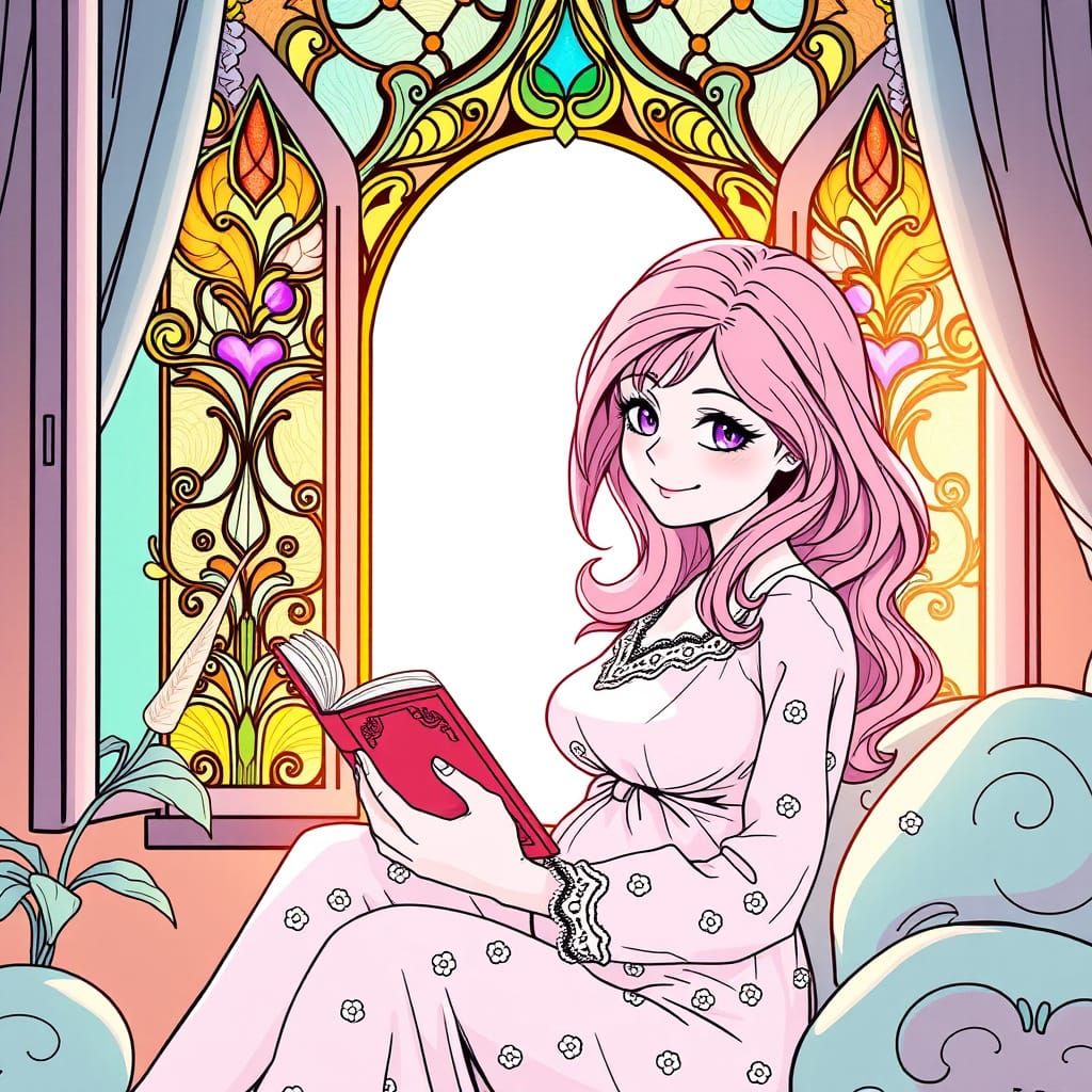 Enchanting Mother Reads to Her Sweetheart in Elegant Art Nou...