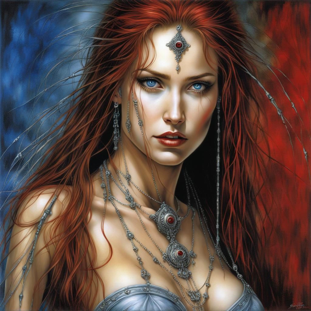 Fantasy Portrait of a Woman with Ruby and Silver