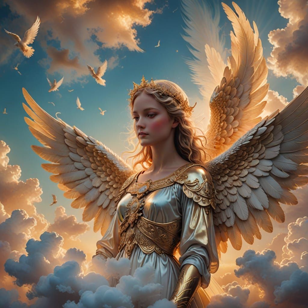 Surreal Angel on Cloud in Pastel Colors